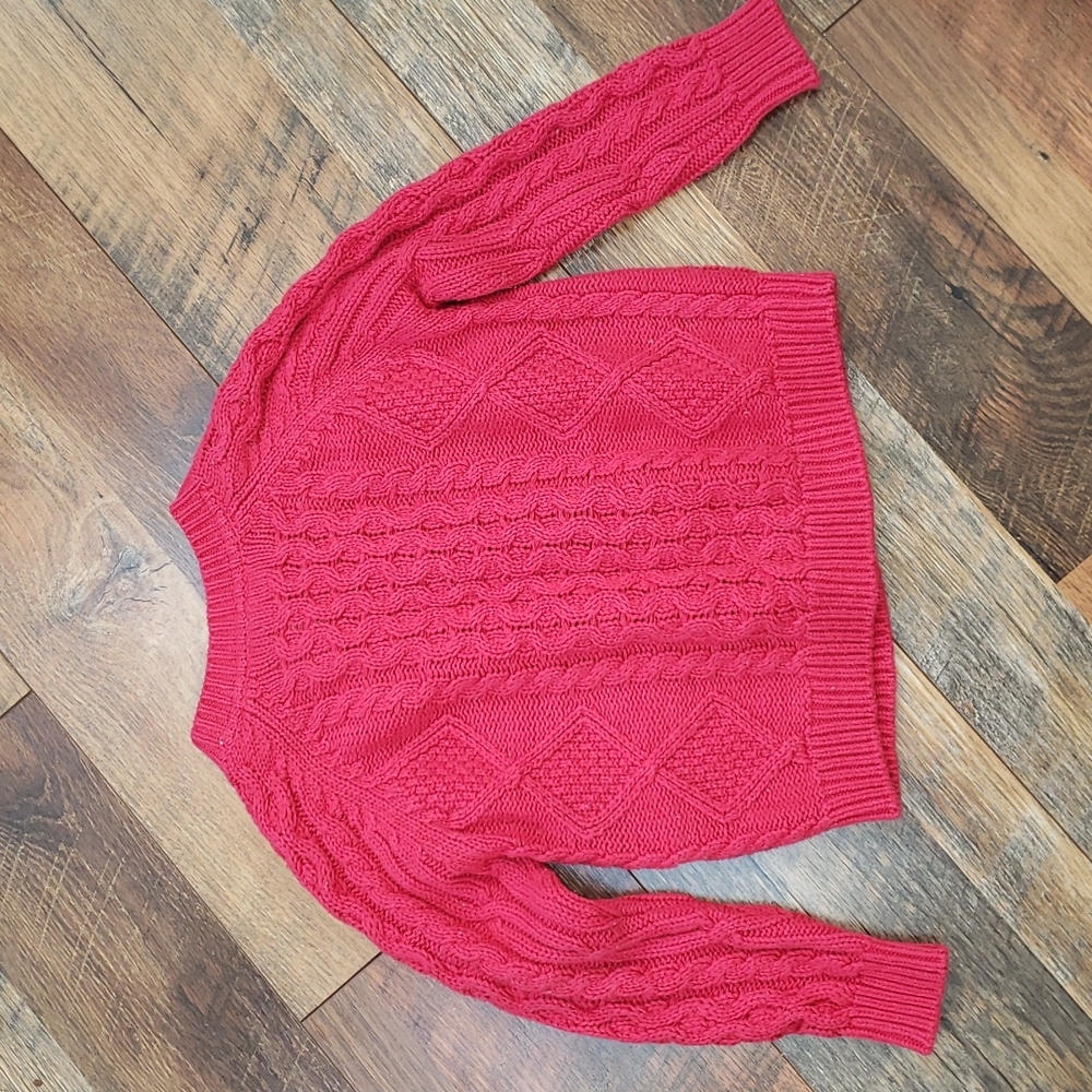 LL Bean Bright Pink Cable Knit Cardigan, Size 4 - Picture 2 of 3
